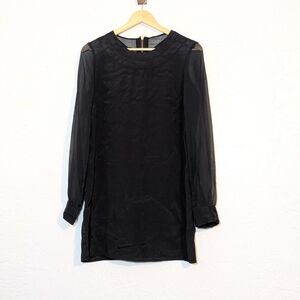 Obey Women's Sheer Long Sleeve Little Black Dress Goth Alternative Grunge Emo S